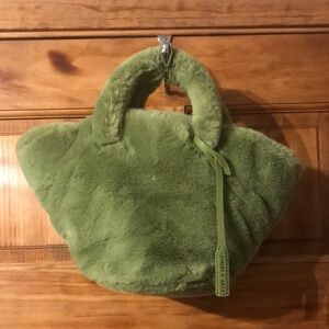 NWT Charles and Keith Green 90s Style Faux Fur Handbag Mini Tote Bag